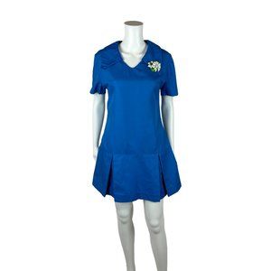 Vintage 60s Scooter Dress Women's Medium Mod Royal Blue V-Neck Dropped Waist